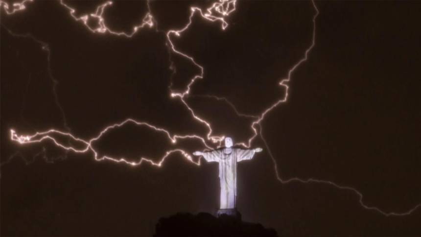 Lightning Strikes Brazil Christ Statue