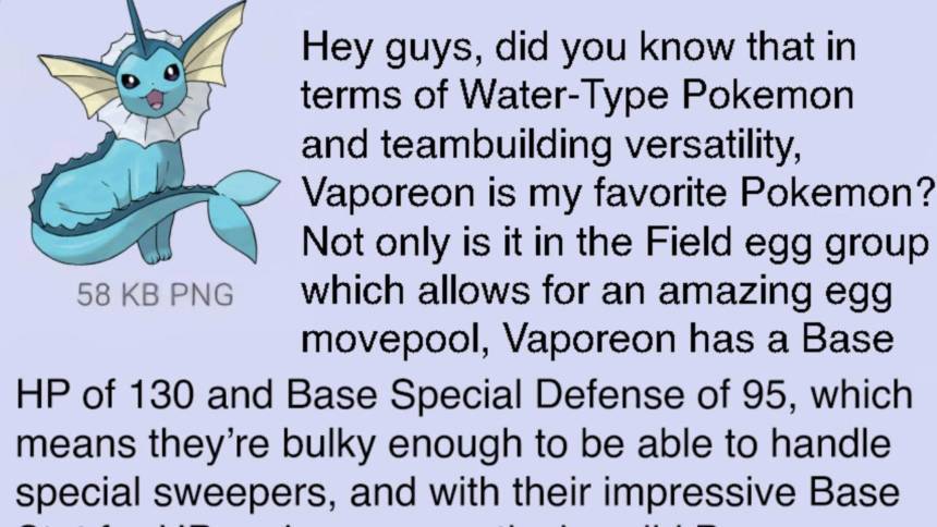 Pokemon Vaporeon Copypasta